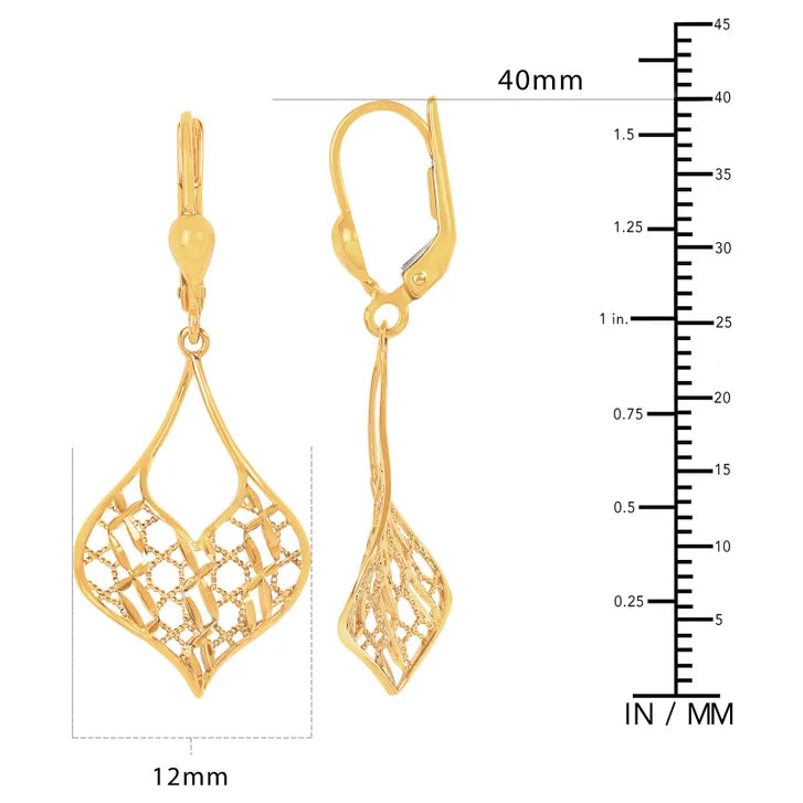 Diamond Cut Filigree Dangle Earrings in Yellow Gold