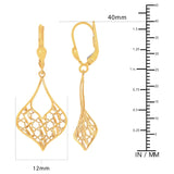 Diamond Cut Filigree Dangle Earrings in Yellow Gold