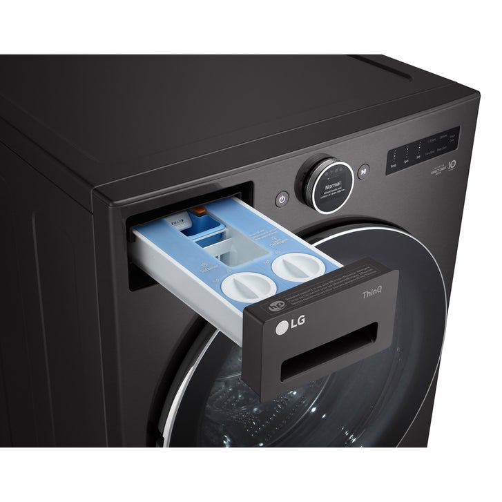 LG 5.8 cu ft. Black Steel ThinQ AI Wi-Fi Enabled Mega Capacity Steam Front Load Washer with ezDispense