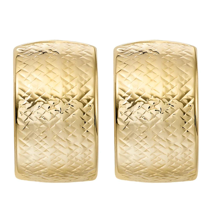 Diamond Cut Wide Hoop Earrings in Yellow Gold