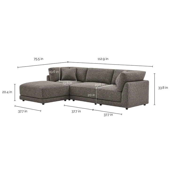 Aiden & Ivy Dayna 4-piece Modular Fabric Sofa with Ottoman