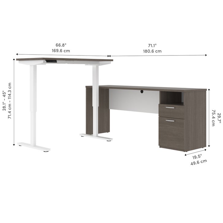 Bestar Upstand 2-piece L-shaped Workstation with Height Adjustable Desk