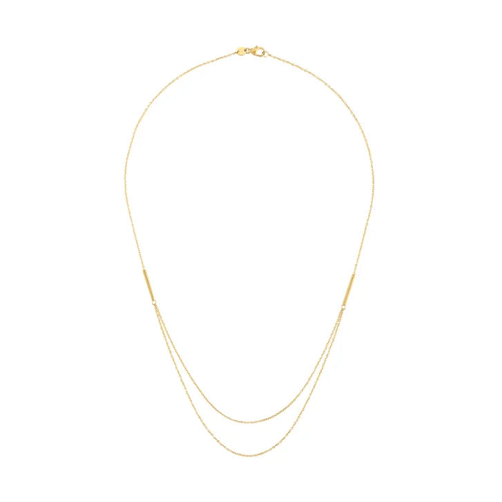 High Polish Station Bar 2 Layer Necklace in Yellow Gold
