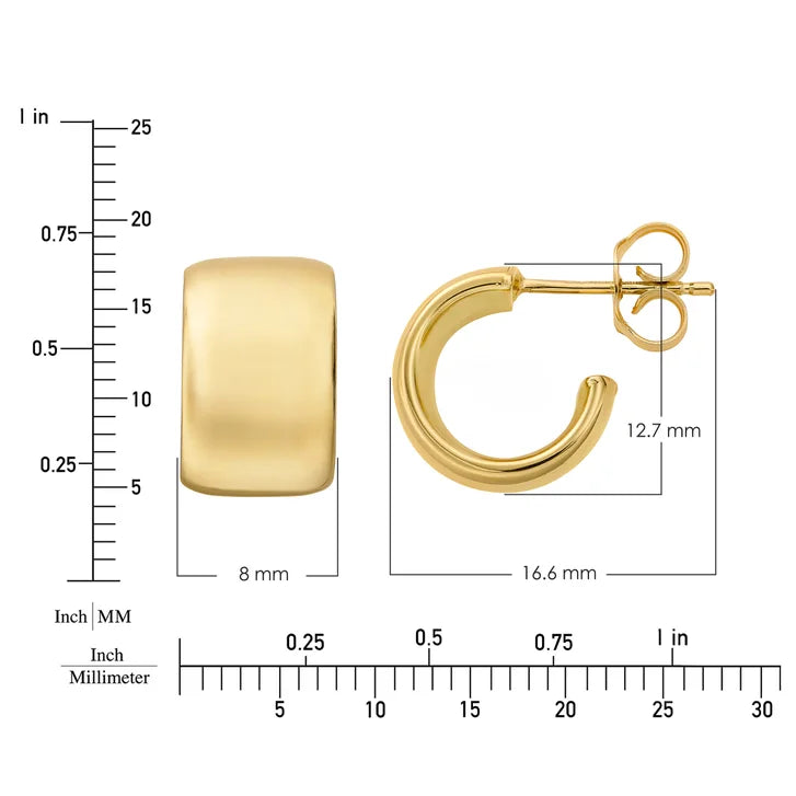 High Polish C-Shaped Hoop Earrings in Yellow Gold