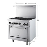 Forno 36 in. 4.65 cu ft. Stainless Steel Gas 6 Burners Commercial Range with Built-In Backsplash