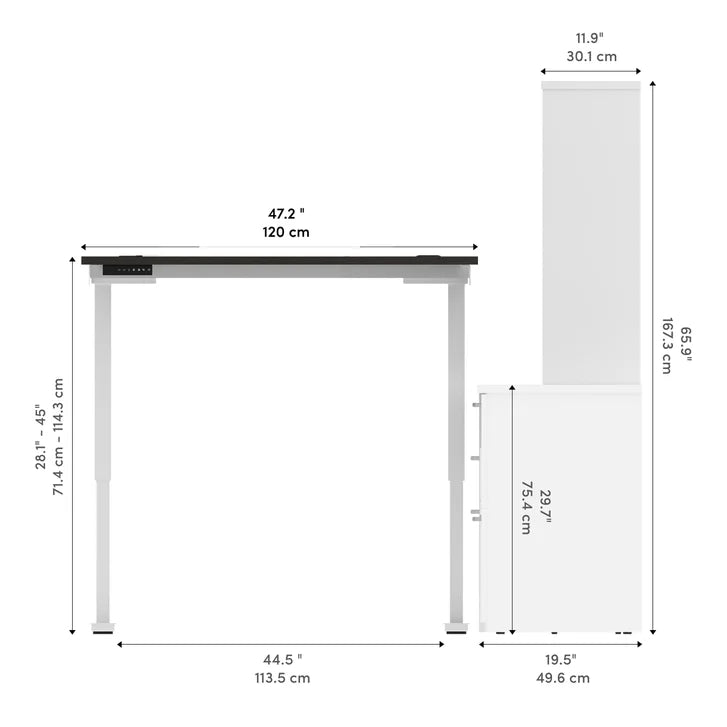 Bestar Upstand 4-piece L-shaped Workstation with Height Adjustable Desk