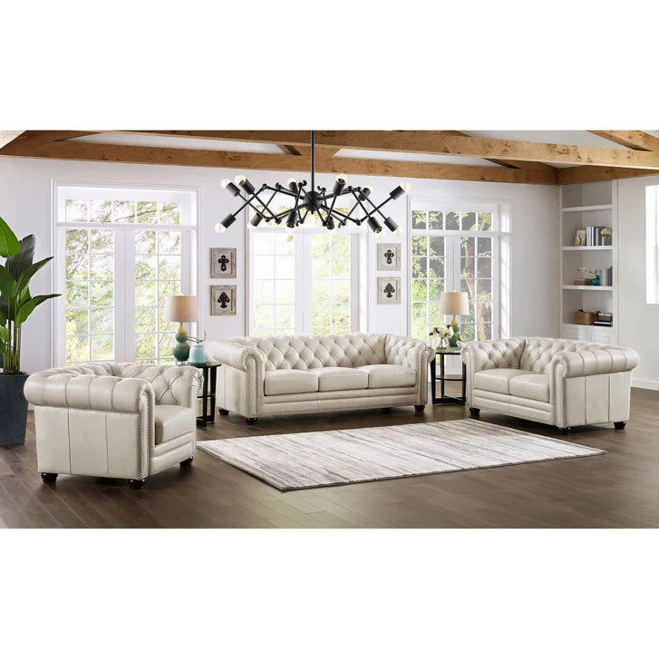 Prospera Home Allington 3-piece Top Grain Leather Chesterfield Living Room Set