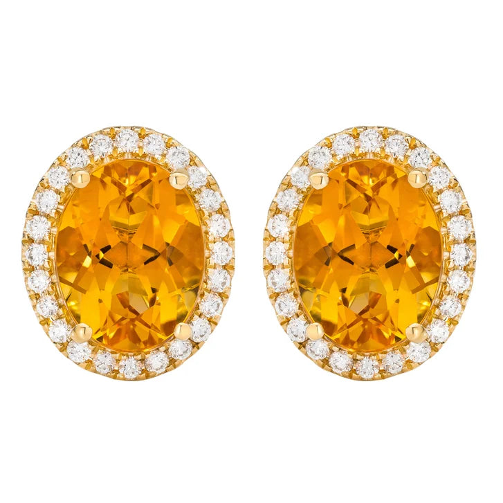 Oval Cut Citrine and Diamond Earrings (0.28 ctw)