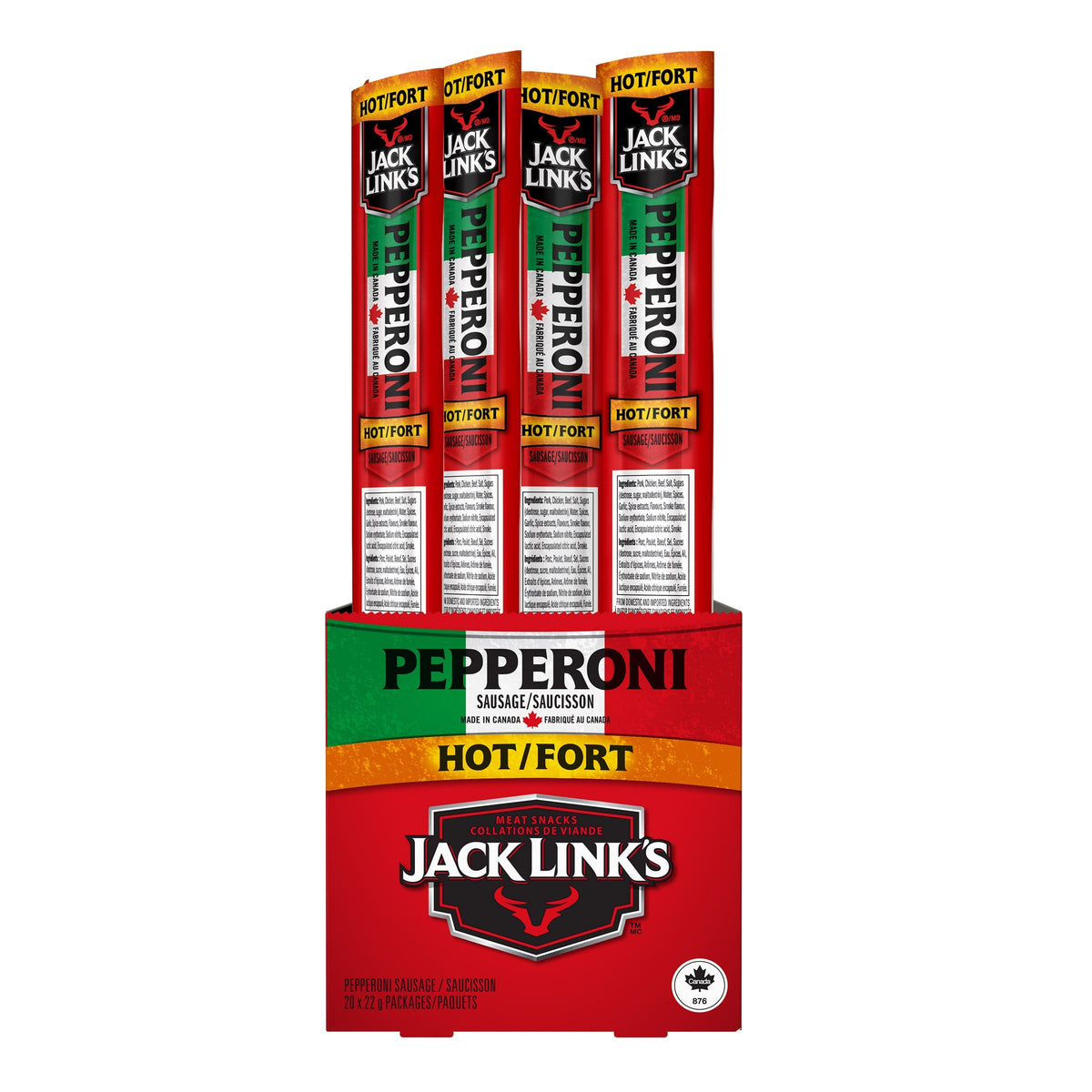 Jack Link's Hot Pepperoni Sticks, 20 × 22 g
