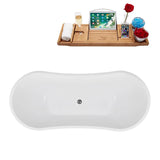 Streamline 71 in. Freestanding Bathtub with Expandable Bamboo Bathtub Caddy