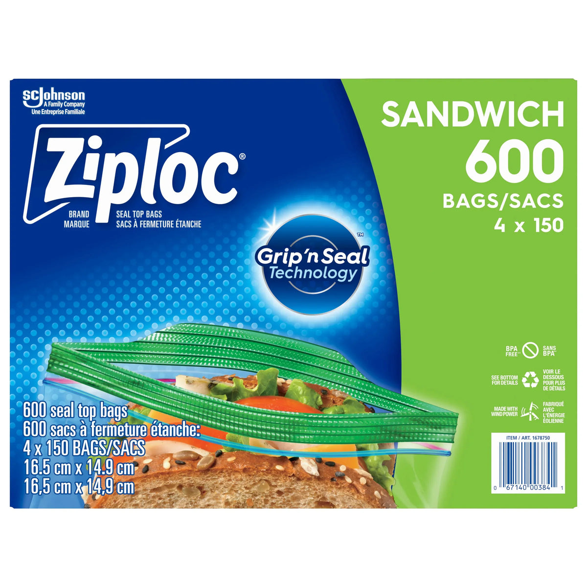 Ziploc Brand Sandwich Bags, 150-count, 4-pack