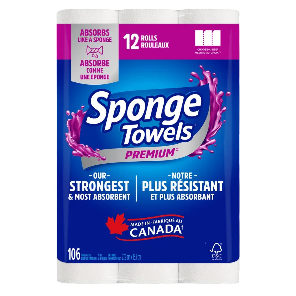 SpongeTowels Premium Paper Towels, 12 x 106 sheets