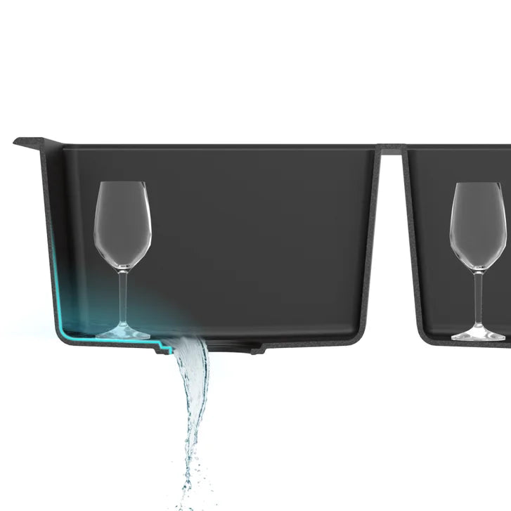 Kraus 33 in. Dual Mount Double Bowl Black Granite Kitchen Sink