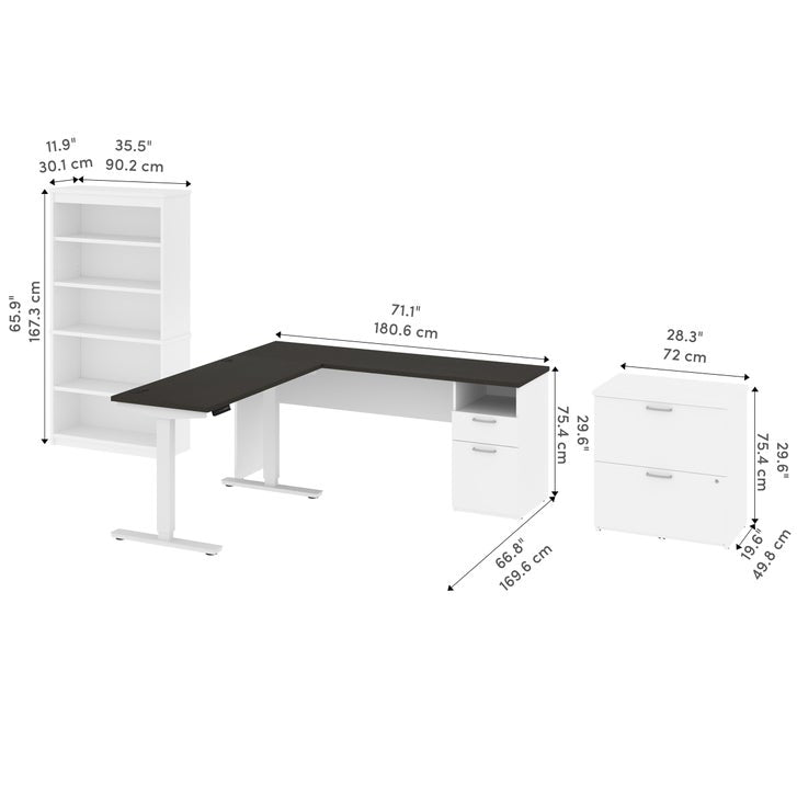 Bestar Upstand 4-piece L-shaped Workstation with Height Adjustable Desk
