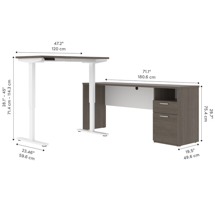 Bestar Upstand 2-piece L-shaped Workstation with Height Adjustable Desk