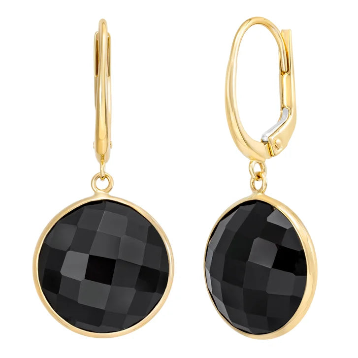 Round Onyx Drop Earrings