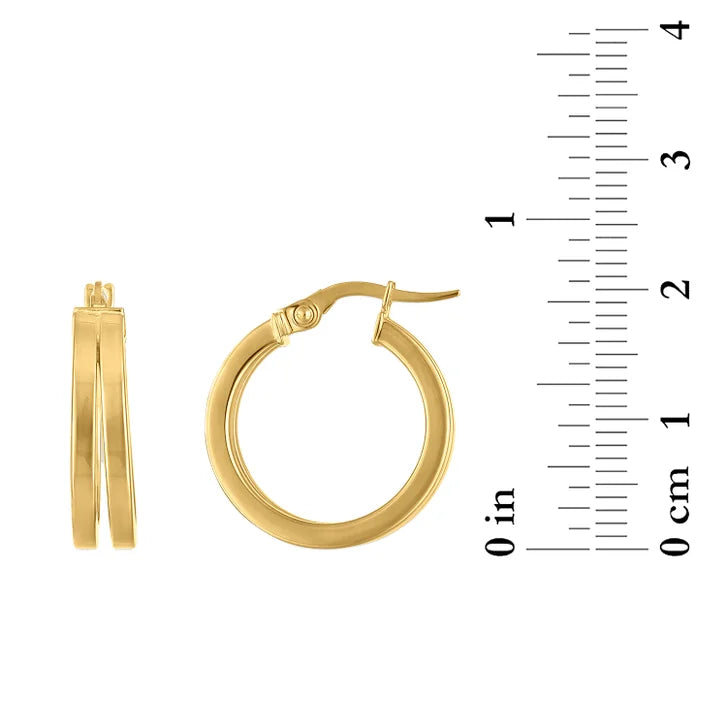 High Polish Double Row Hoop Earrings in Yellow Gold