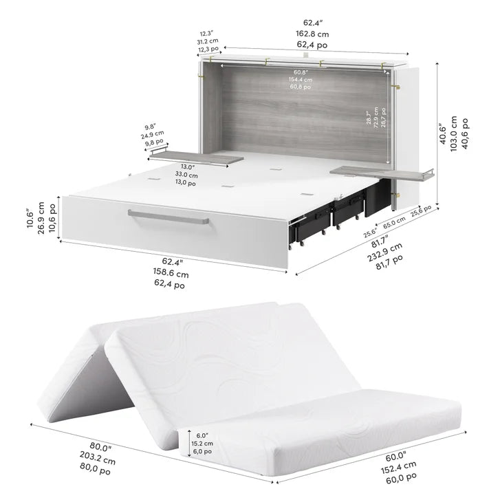 Borealis Queen Cabinet Bed with Drawer & Mattress