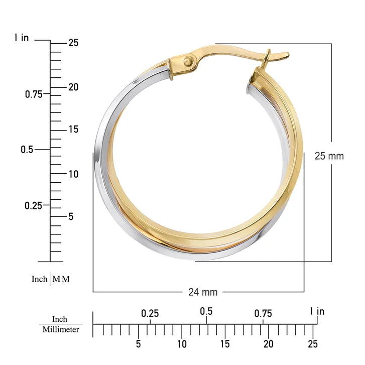 High Polish Double Row Hoop Earrings in Two-Tone Gold
