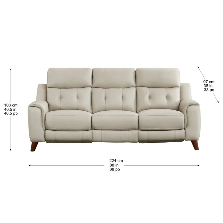 Prospera Home Malibu Modern Top Grain Leather Power Reclining Sofa with Power Headrest