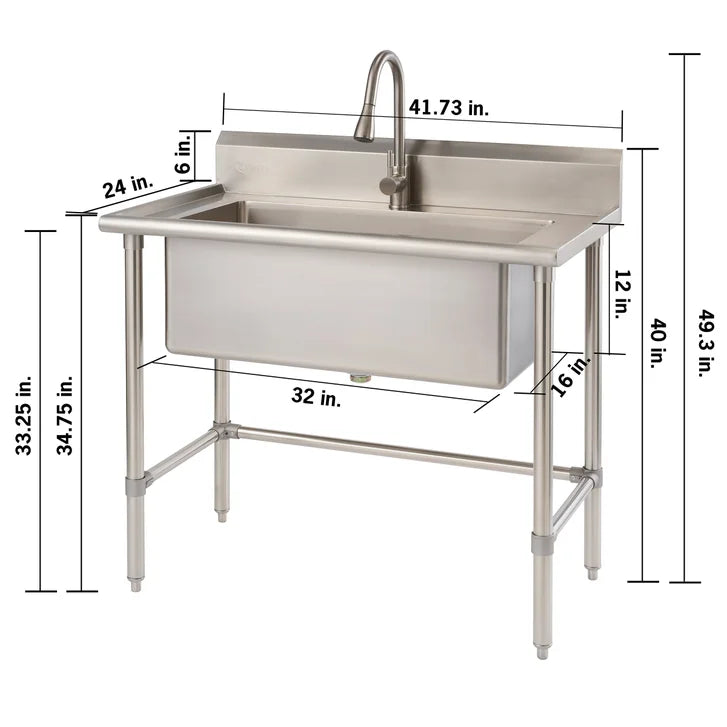 TRINITY 32 in. x 16 in. Stainless-steel Utility Sink with Pullout Faucet