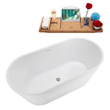 Streamline 59 in. Freestanding Bathtub with Expandable Bamboo Bathtub Caddy