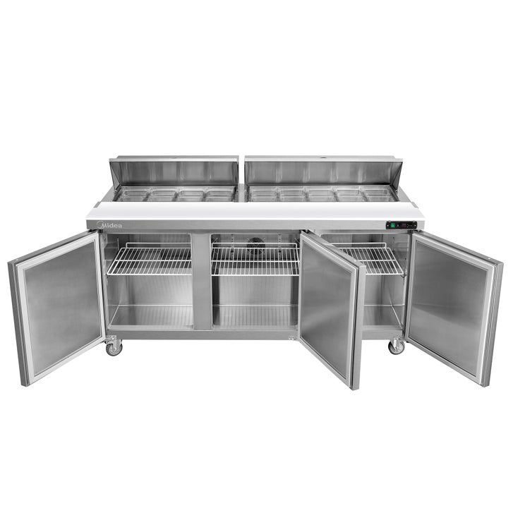 Midea Commercial 72 in. 20 cu ft. Stainless Steel Solid door Sandwich and Salad Prep Table