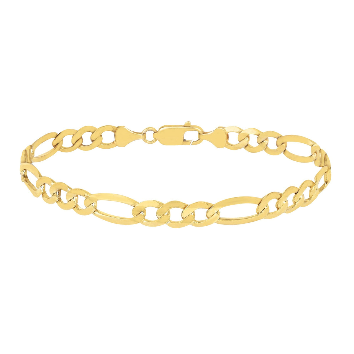 High Polish Beveled Figaro Bracelet in Yellow Gold