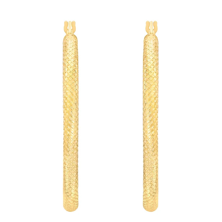 Diamond Cut Oval Hoop Earrings in Yellow Gold