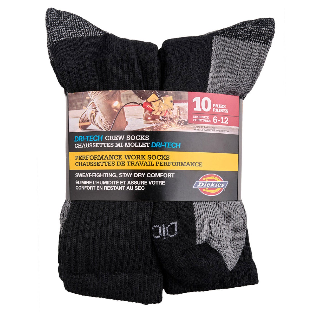 Dickies Men's Dri-Tech Crew Socks, 10-pair
