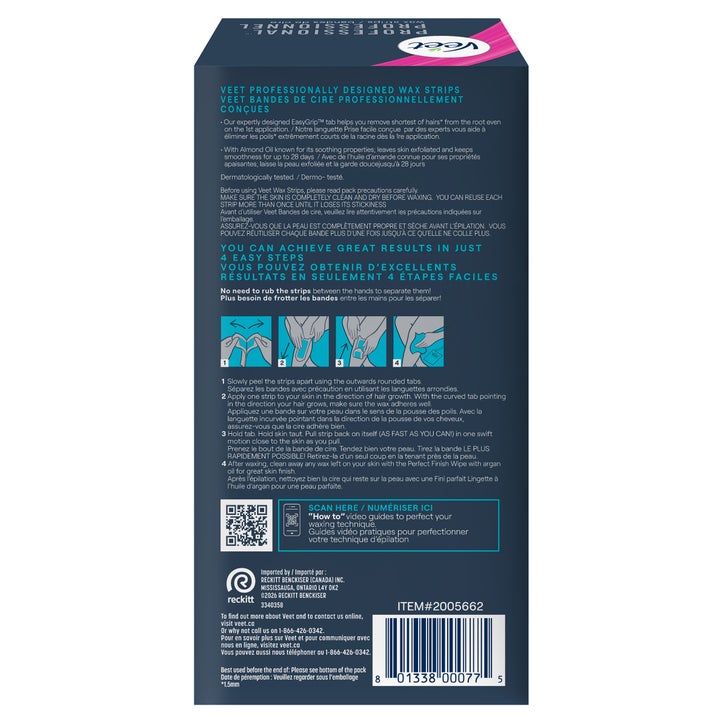 VEET PROFESSIONAL Wax Strips Dry Skin - Legs & Body, 60-count