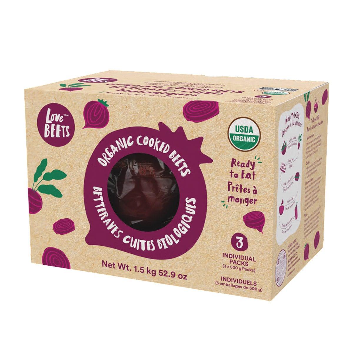 Love Beets Organic Beets, 3 × 500 g