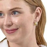 High Polish Triple Row Striped Design Earrings in Three-Tone Gold
