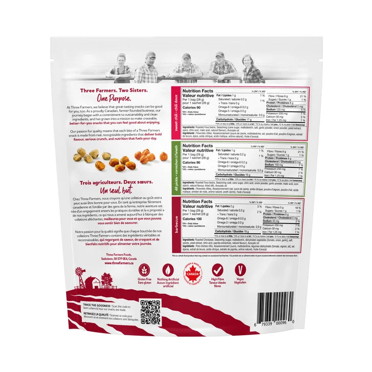 Three Farmers Chickpeas & Fava Beans Snack Packs, 36 × 28 g