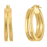 High Polish Double Row Hoop Earrings in Yellow Gold