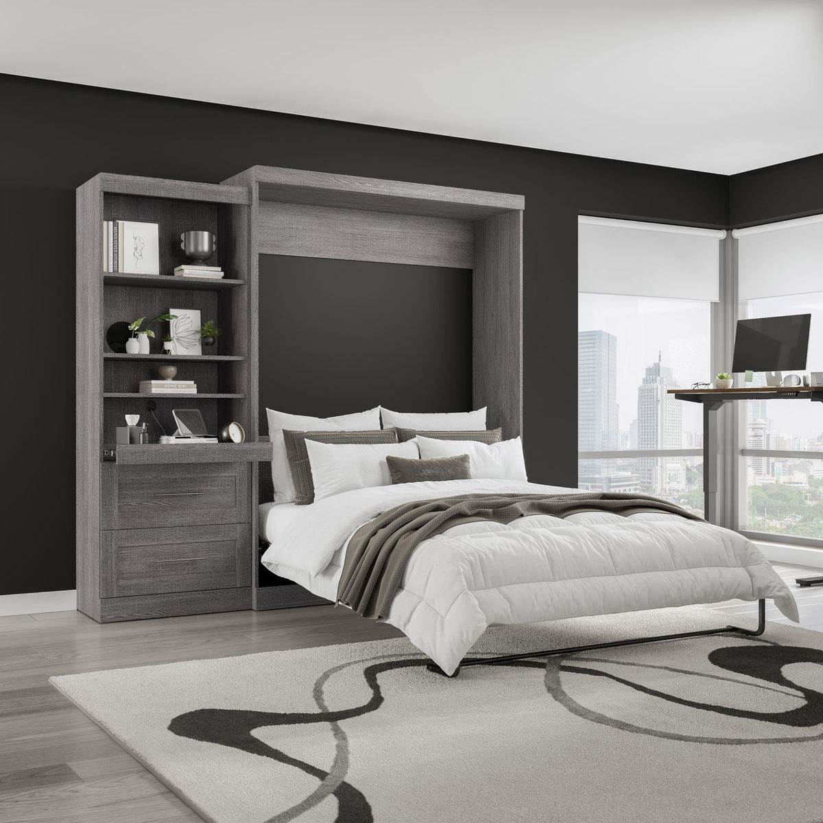 Bestar Boutique Queen Wall Bed 2-piece Set with Pull-out Shelf