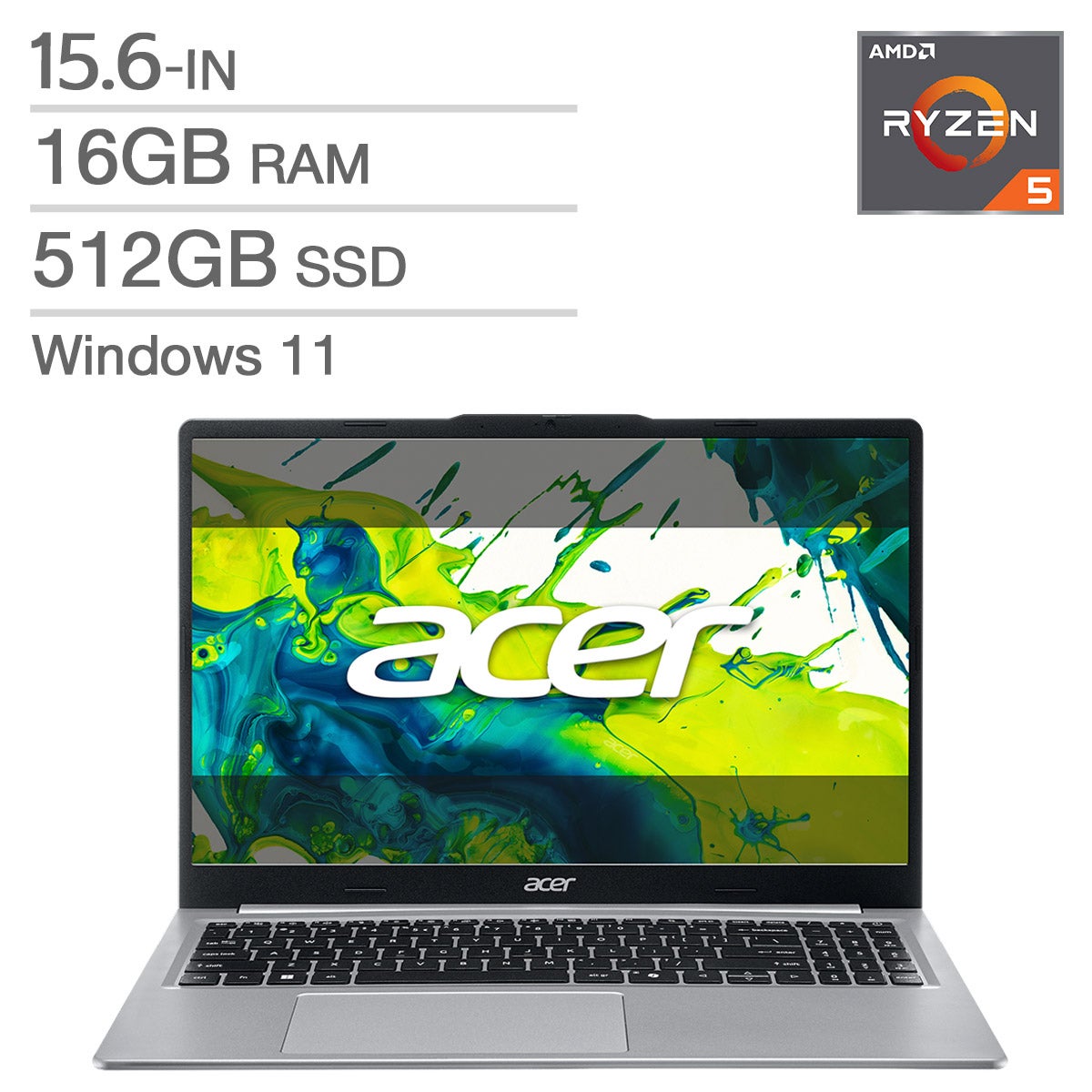 Acer Aspire Lite 15.6-in Laptop, AMD Ryzen 5 40, 16GB RAM, 512GB SSD