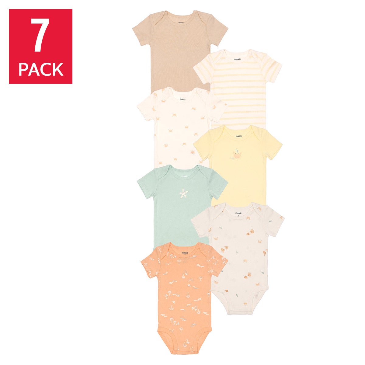 Pekkle Infant Short Sleeve Body Suit, 7-Pack