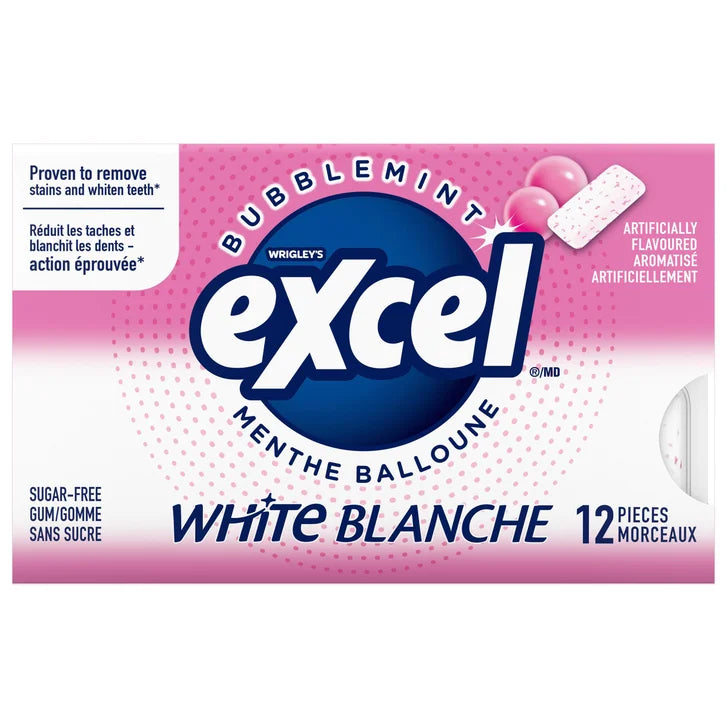 Excel White Sugar-free Bubblemint Gum, 12 × 12 pieces