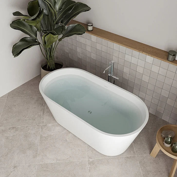 Streamline 59 in. Freestanding Bathtub with Expandable Bamboo Bathtub Caddy
