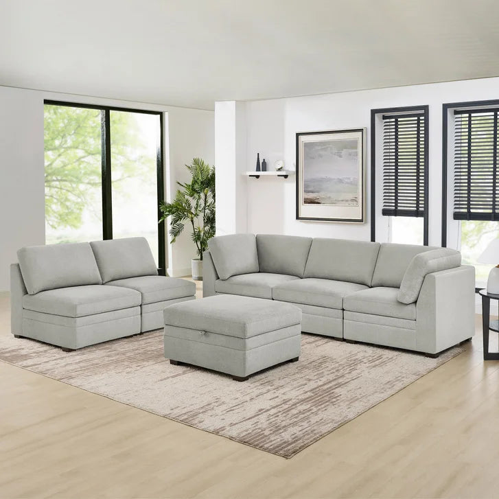 Thomasville Tisdale 6-piece Fabric Sectional with Storage Ottoman