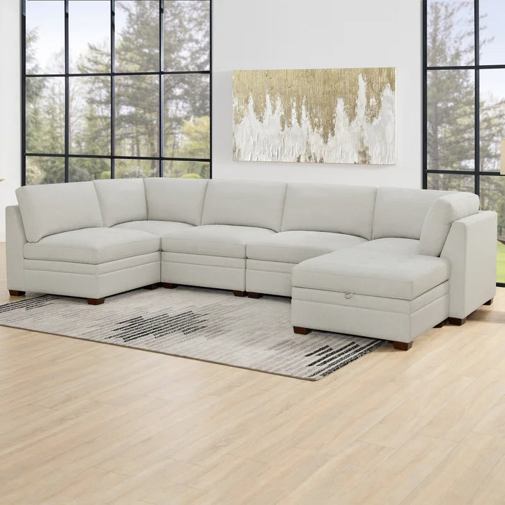Thomasville Tisdale Tufted 6-piece Fabric Sectional with Storage Ottoman