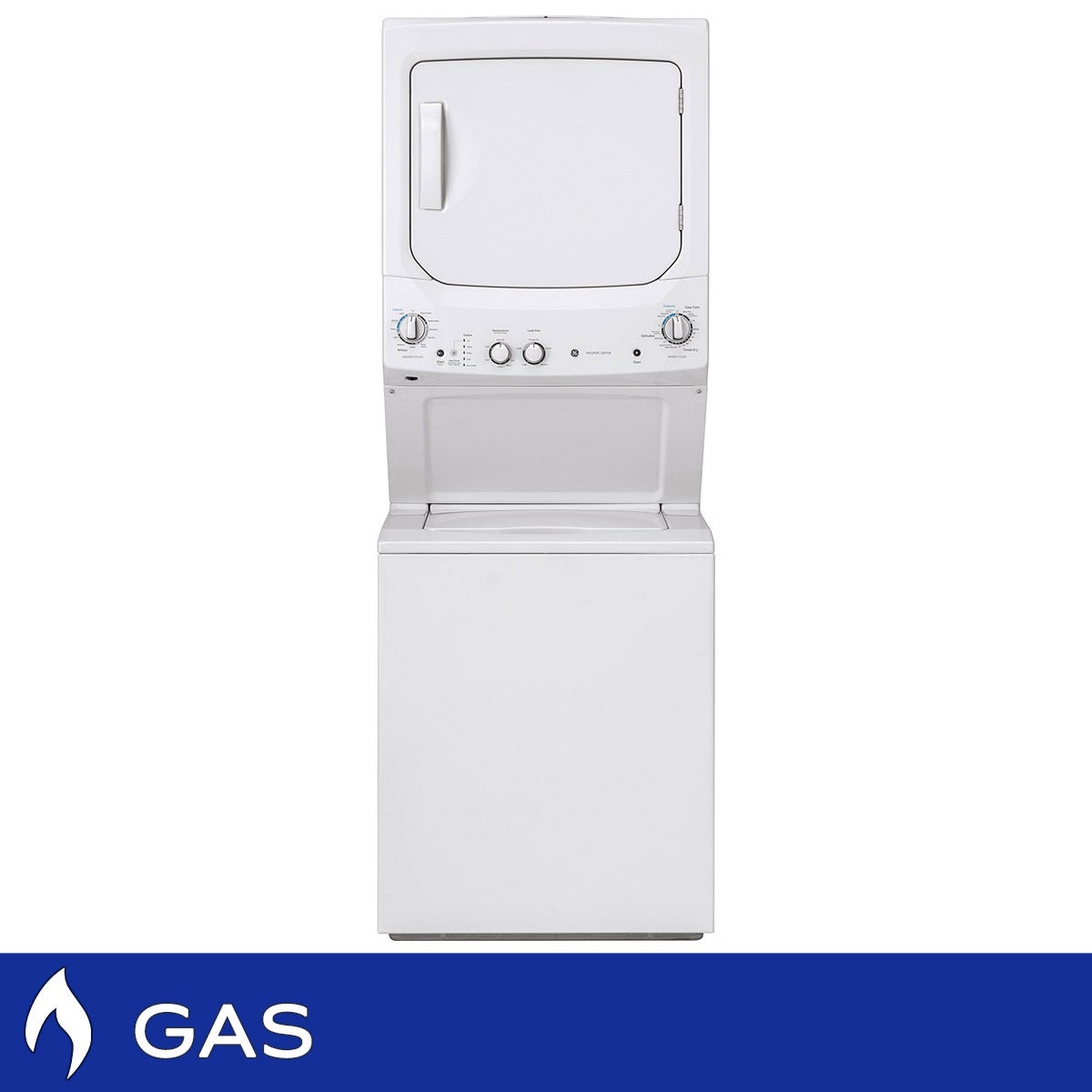 GE White 2.6 cu. ft. (I.E.C) Washer and 4.4 cu. ft. Dryer Gas Laundry Center