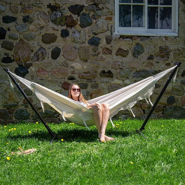 Vivere Cotton Hammock with Steel Frame and Premium Carry Bag (9 ft)