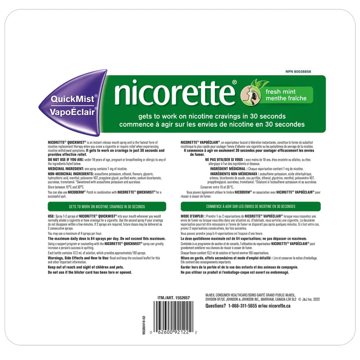 Nicorette QuickMist Mint, 3 x 150 sprays