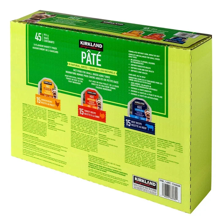 Kirkland Signature Wet Dog Food, Pâté Variety Pack, 45 x 99 g
