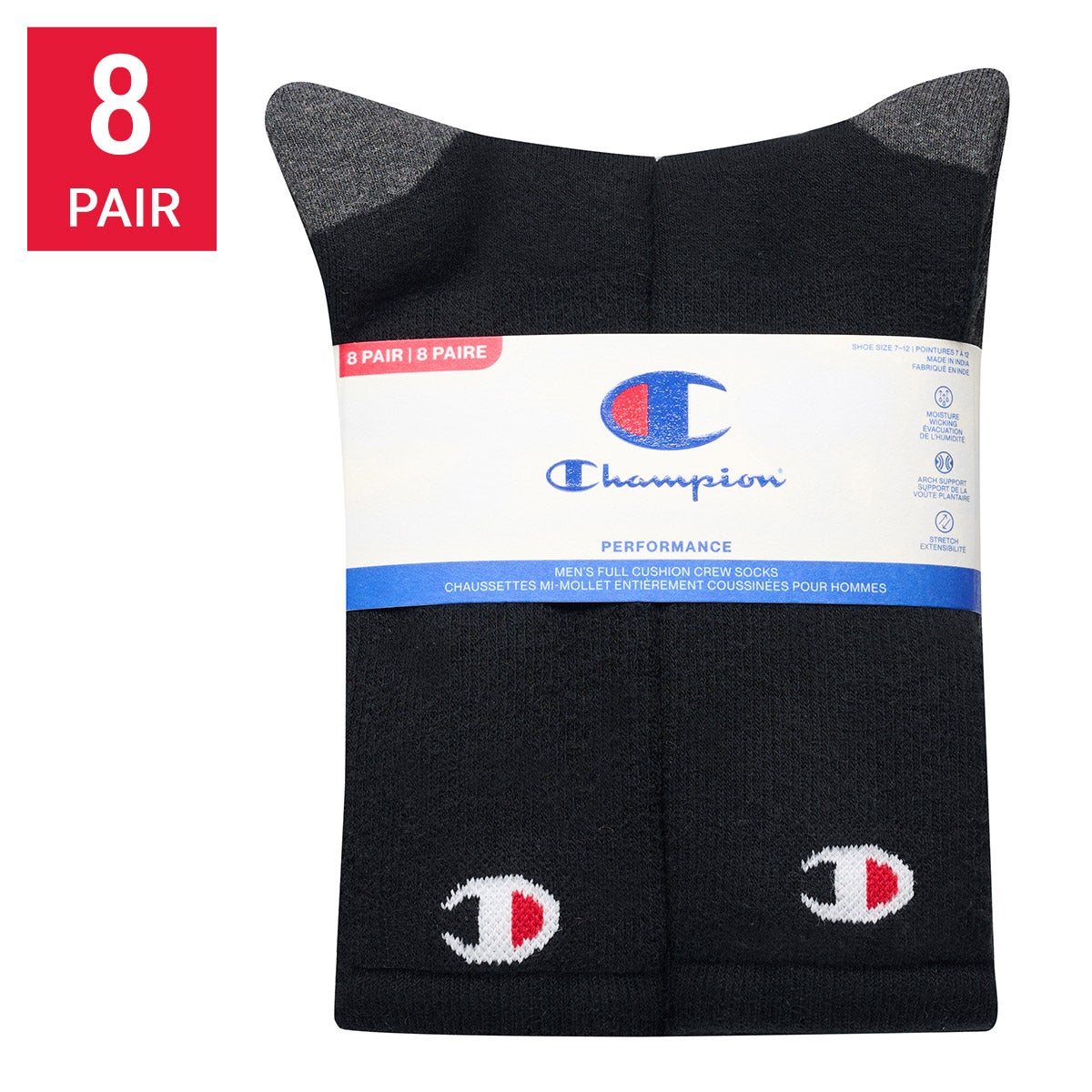 Champion Men's Crew Socks, 8-pack