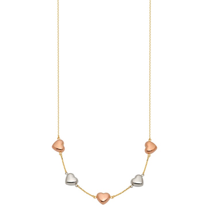 High Polish Hearts Necklace in Tri-colour Gold
