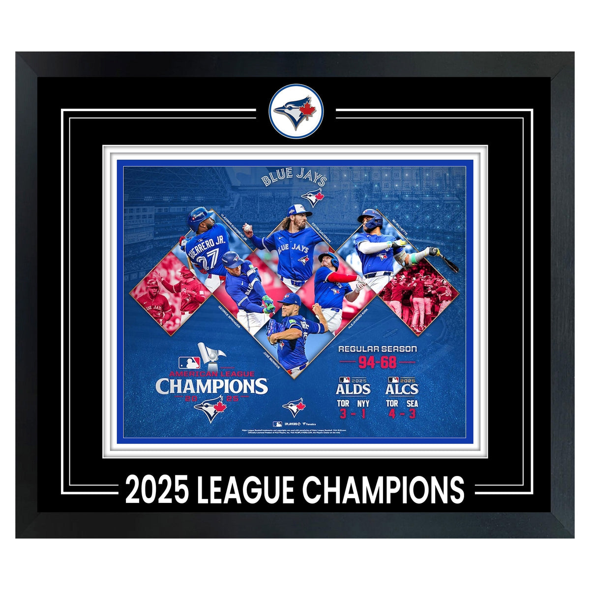 Frameworth Toronto Blue Jays 16x20 Framed PhotoGlass with Pin, 2025 American League Champions Collage