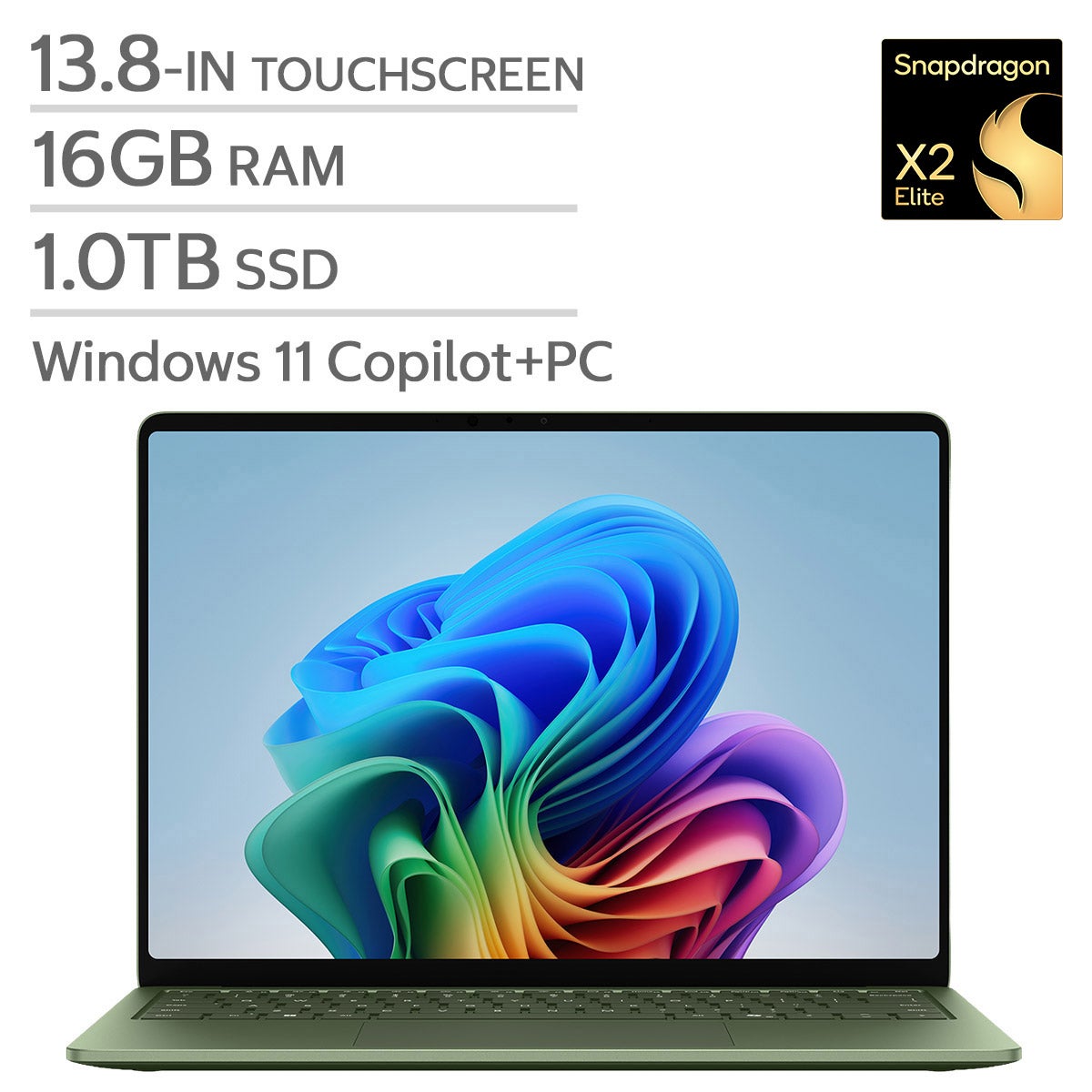 Microsoft Surface 13.8-in. Copilot+ PC Touchscreen Laptop, Qualcomm Snapdragon X2 Elite - 16GB RAM, 1 TB SSD - Jade
